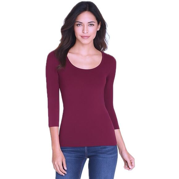 WHBM Burgundy Merlot 3/4 Sleeve Essential Seamless Tee Size Small  🍇✨🍷 - Picture 1 of 9